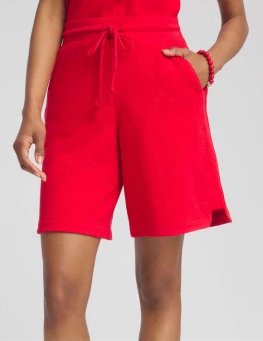 Chicos French Terry Cotton Shorts Elastic Waist Red 2/Large NWOT